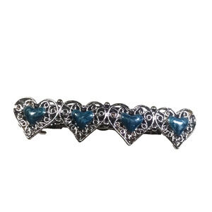 Hair Barrette Blue Heart Enamel Metal Tension Clip Party School Work